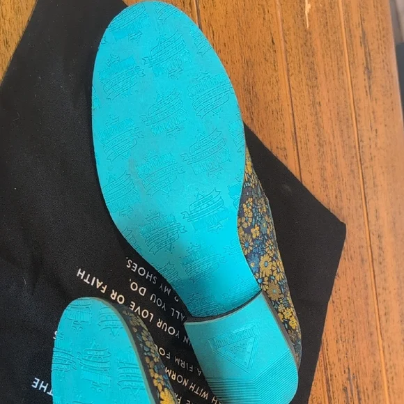 John Fluevog Teal and Gold Floral Mary Jane Flats - Picture 9 of 9